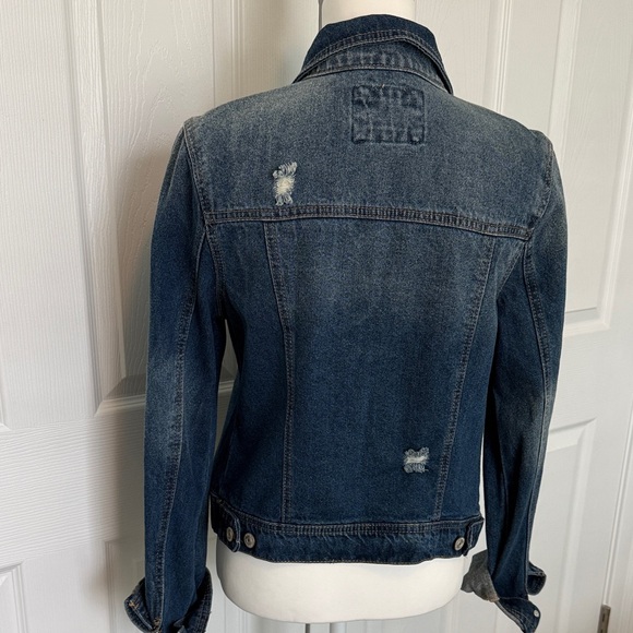 Vintage distressed Wax Jean Indigo Denim Jacket with Contrast Stitching Y2K✨ - Picture 4 of 9